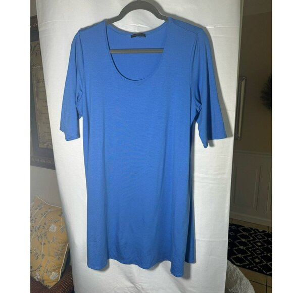 Eileen Fisher Canary Blue Soft Scoop Neck Relaxed Fit Tunic Top Womens L Tencel - Picture 3 of 10